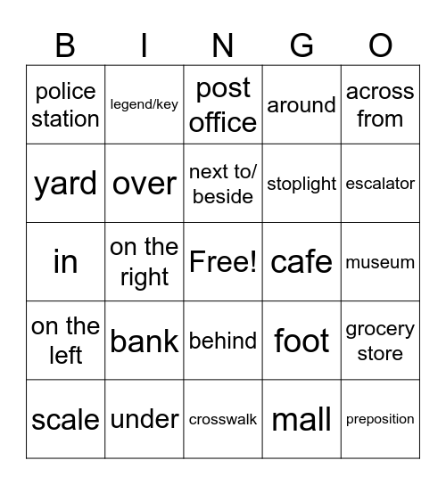 Unit 5 Vocab Bingo Card