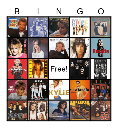 Musikbingo POP Bingo Card