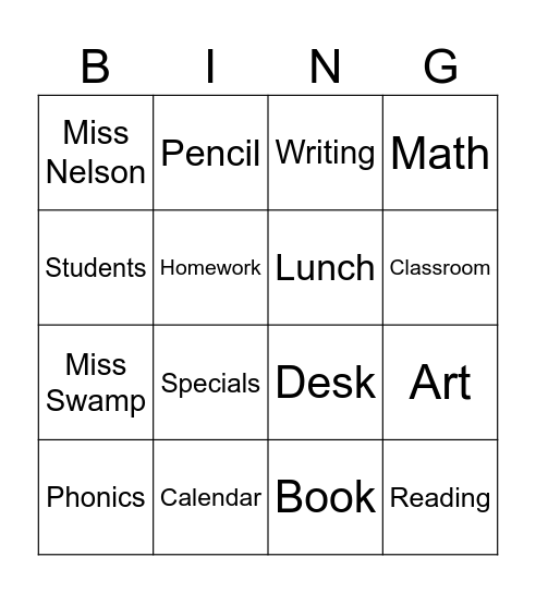 CLASSROOM BINGO Card