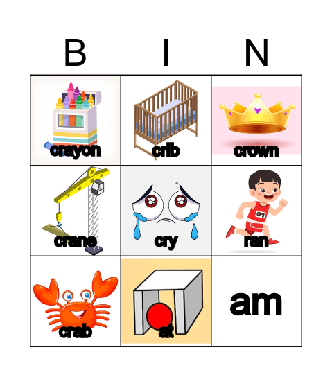Consonant Blend : cr- Bingo Card