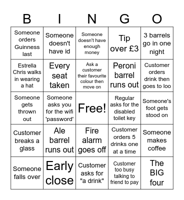 Bar bingo Card