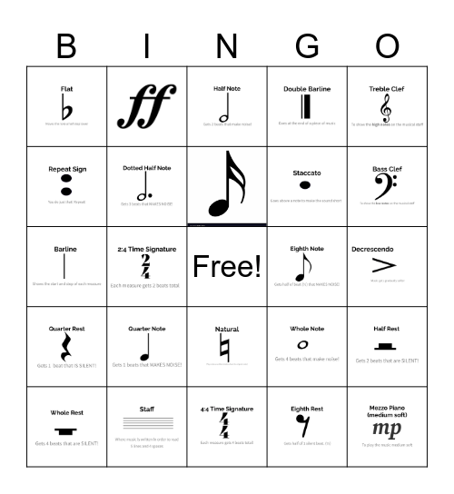 Music Bingo Girtmon Bingo Card
