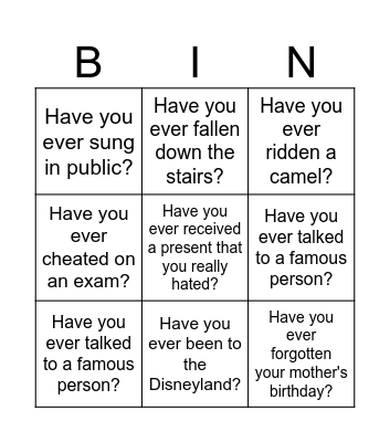 Have you ever Bingo Card