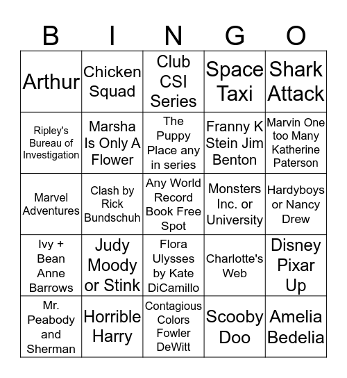 Extraoridnary Characters 9 & up Bingo Card