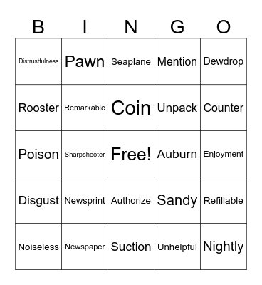 SRP Bingo Card