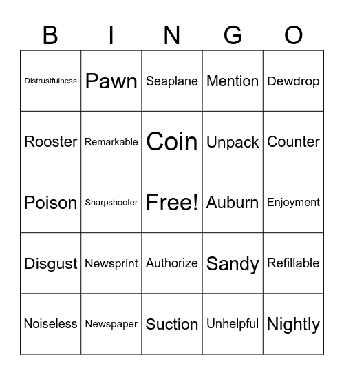 SRP Bingo Card