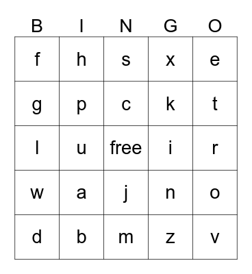 Lowercase Letters Bingo Card