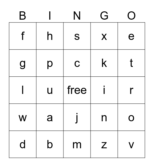 Lowercase Letters Bingo Card