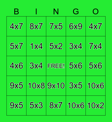 Multiplication BINGO Card