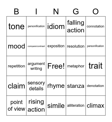 ELA Bingo Card