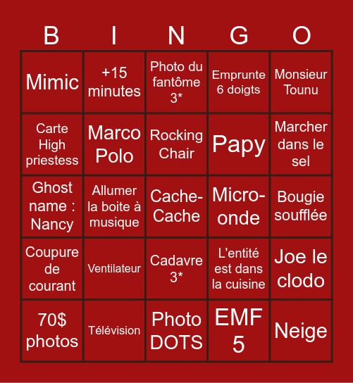 Bingo des boomers Bingo Card
