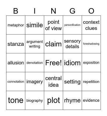 ELA Bingo Card