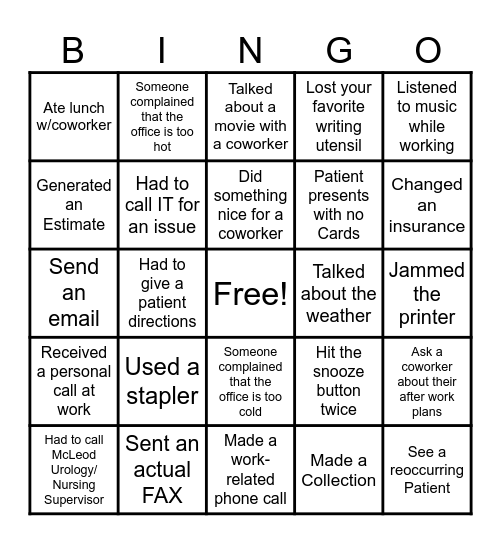 Registration Bingo Card