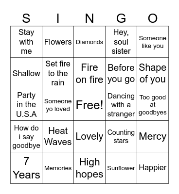 singo Bingo Card