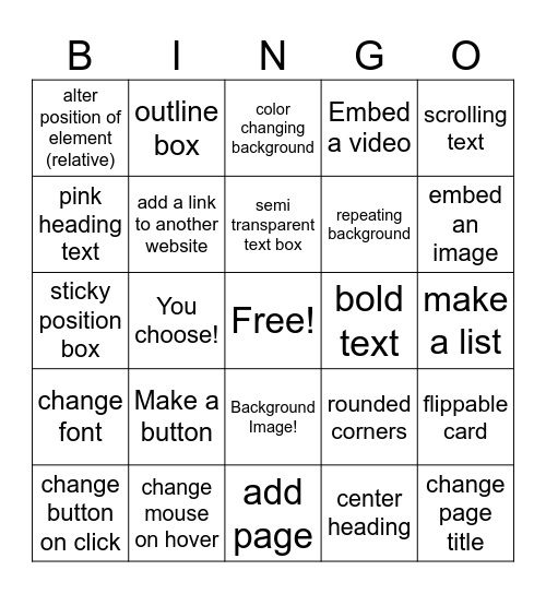 CSS/HTML Bingo Card