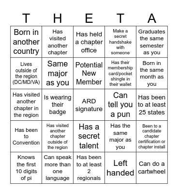 Get to Know Your Region Bingo Card