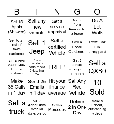 INFINITI BINGO Card