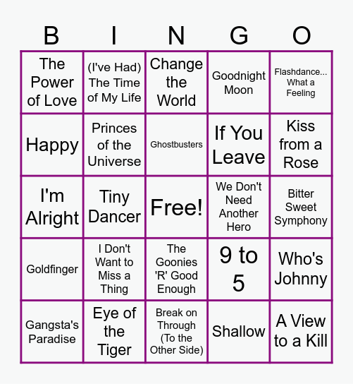 MUSIC BINGO at the Ann Arbor Eagles! Bingo Card