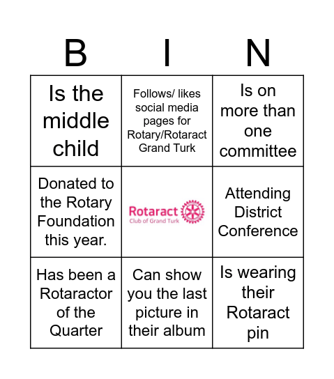 Rotaract Meeting Bingo Card