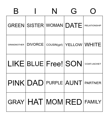 ASL- Family and Appearance Review Bingo Card