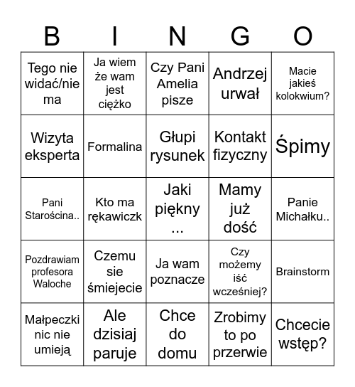 Mazur Bingo Card