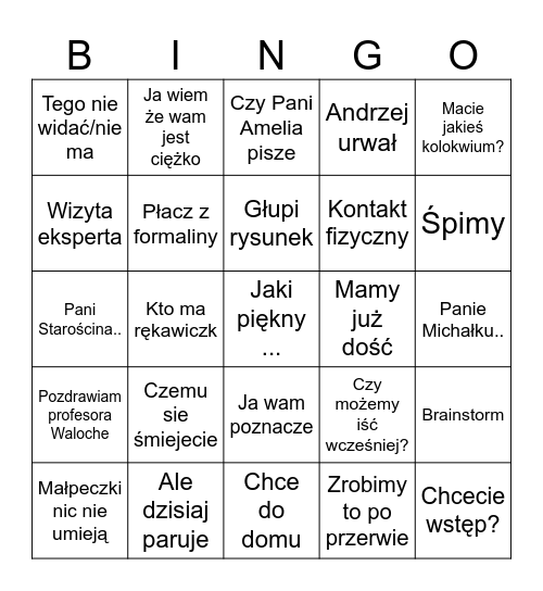 Mazur Bingo Card