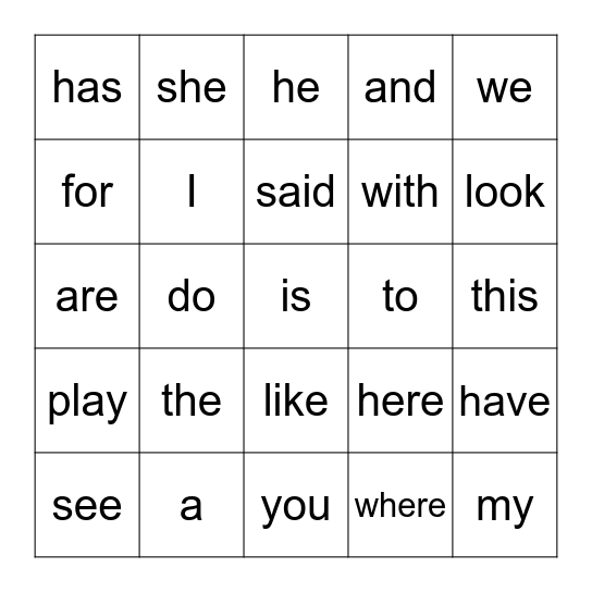 start smart word list Bingo Card