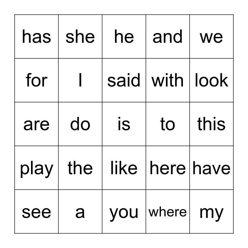 start smart word list Bingo Card