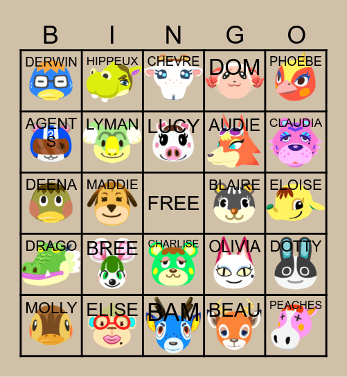 ACNH Villager Hunt Bingo Card