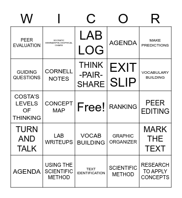 WICOR IN SCIENCE Bingo Card