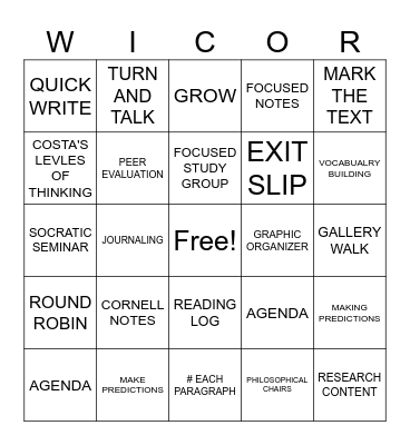 WICOR IN LANGUAGE AND LITERATURE Bingo Card