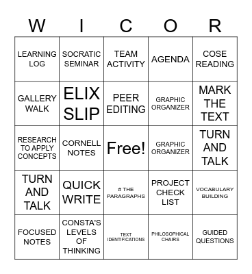 WICOR IN INDIVIDUALS AND SOCITIES Bingo Card