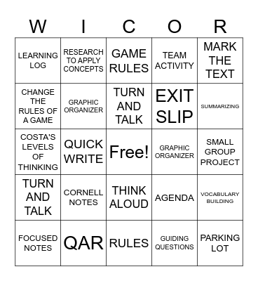 WICOR IN PHYSICAL AND HEALTH EDUCATION Bingo Card