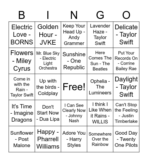 Spring Music BINGO Card