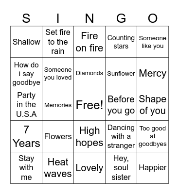 singo Bingo Card