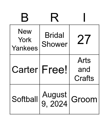 BRIDAL BINGO Card