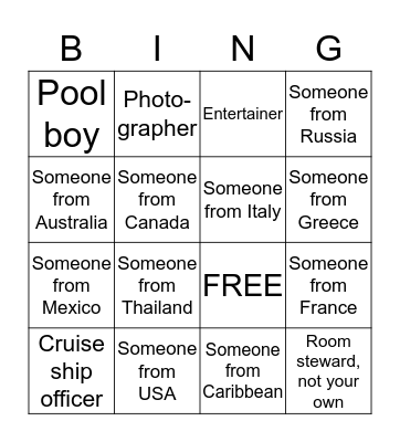 Cruise Ship BINGO: Crew Bingo Card