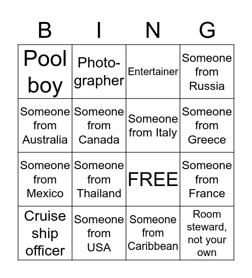 Cruise Ship BINGO: Crew Bingo Card