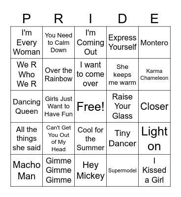 Pride Music Bingo Card