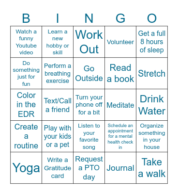 Mental Health Bingo Card