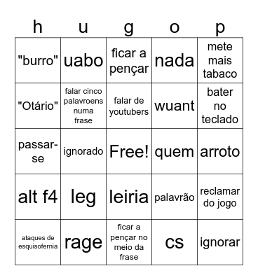 Hugo Bingo Card