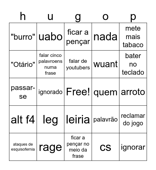 Hugo Bingo Card