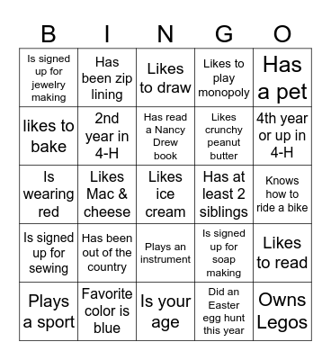 Get-to-know-you Bingo Card