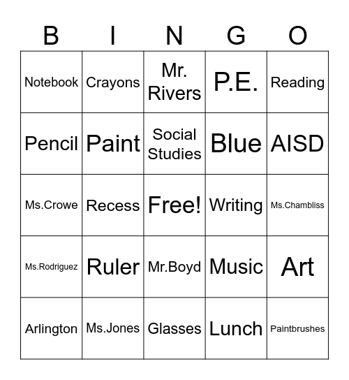 Ellis Bingo Card