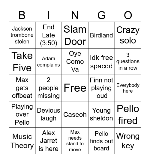 Jazz hehehehe Bingo Card