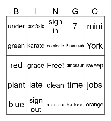 Art Room Bingo Card