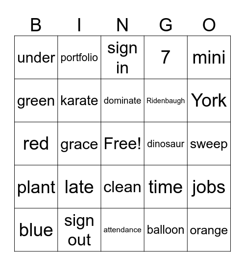 Art Room Bingo Card