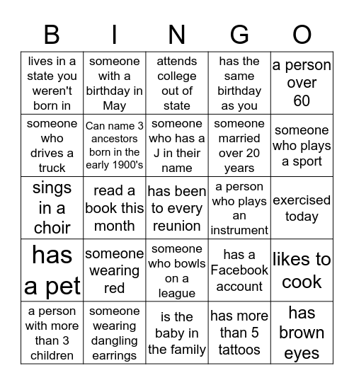 HOLT FAMILY Bingo Card