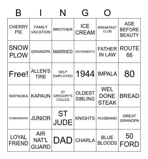 ALLEN Bingo Card