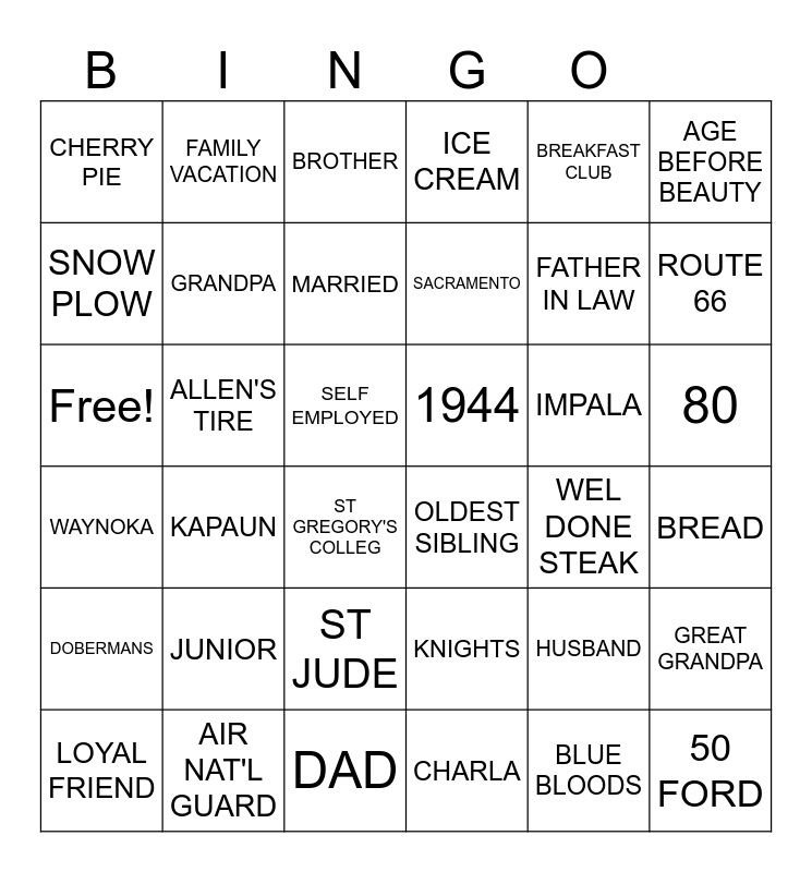 Allen Bingo Card 6363